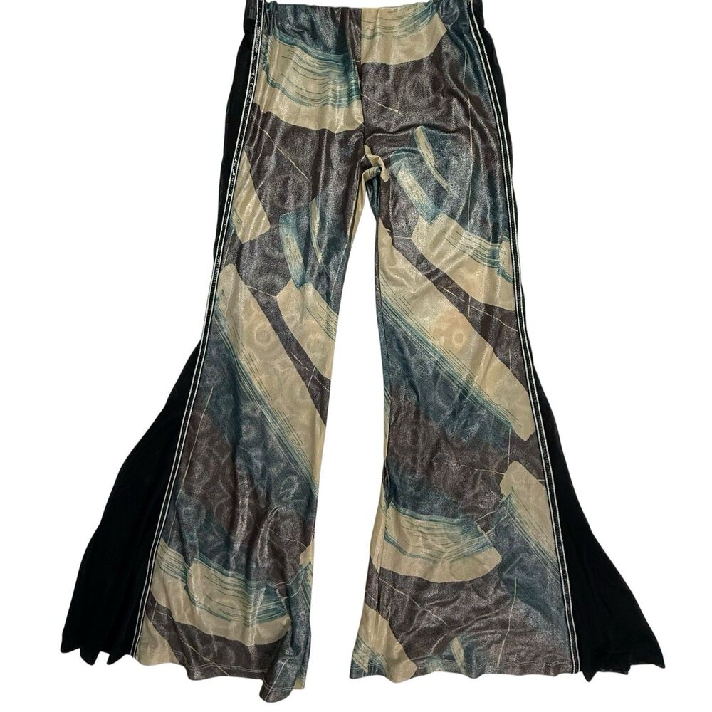 VOVO Vintage 90s Super Flare Pants M Sheer Sides Watercolor Metallic Glitter USA
